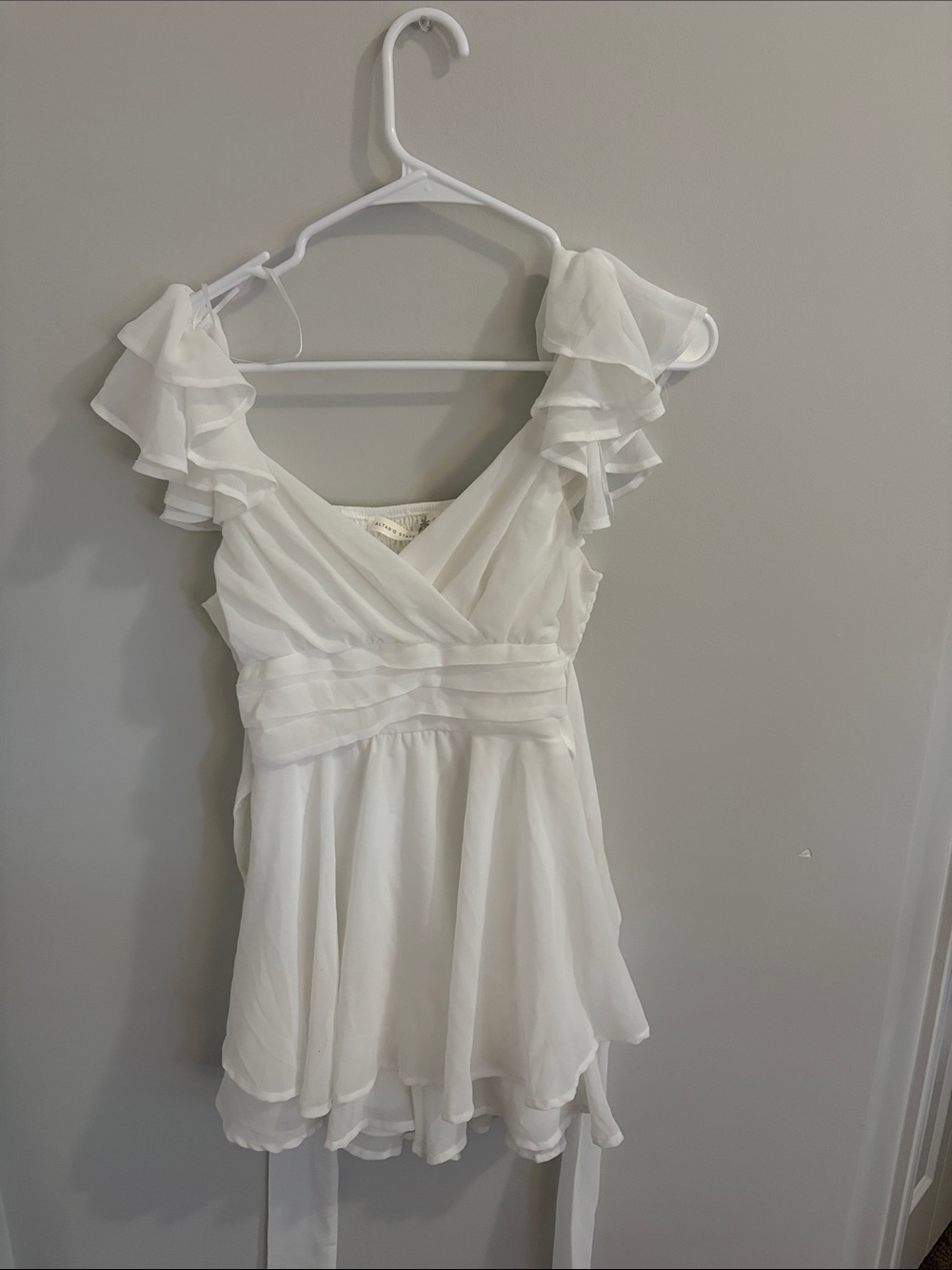 Altar'd State White Ruffled V-Neck Mini Dress